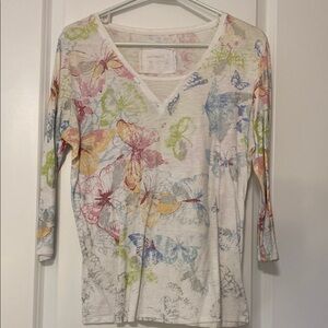 Coldwater Creek Pink and Yellow Fitted 3/4 Sleeve Blouse